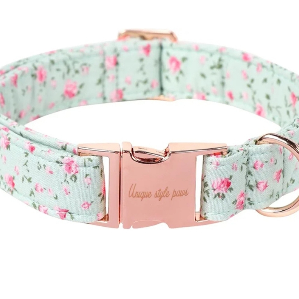 Unique style paws Dog Collar Metal Buckle Red Rose Medium, blue flower Large Dog